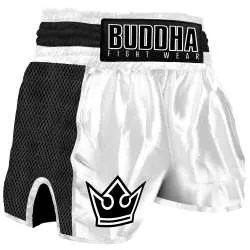 Pantaloni Buddha muay thai premium retro (bianco/nero)